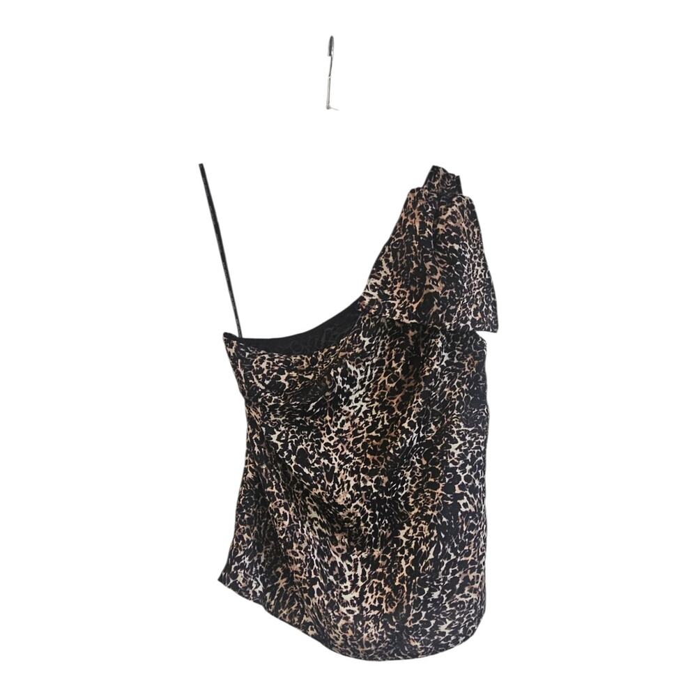 Avec Les Filles Womens SM One-Shoulder Blouse Sleeveless Animal Print Side Zip